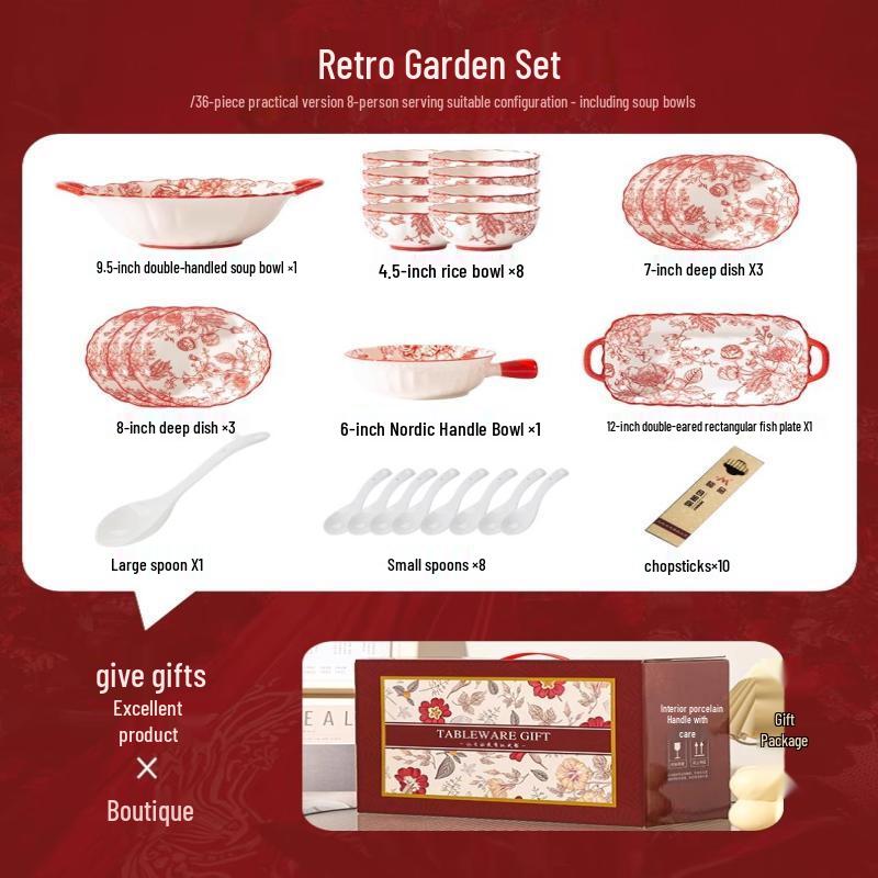 Hunton Retro Garden 36-Piece Bone China Dinnerware Set
