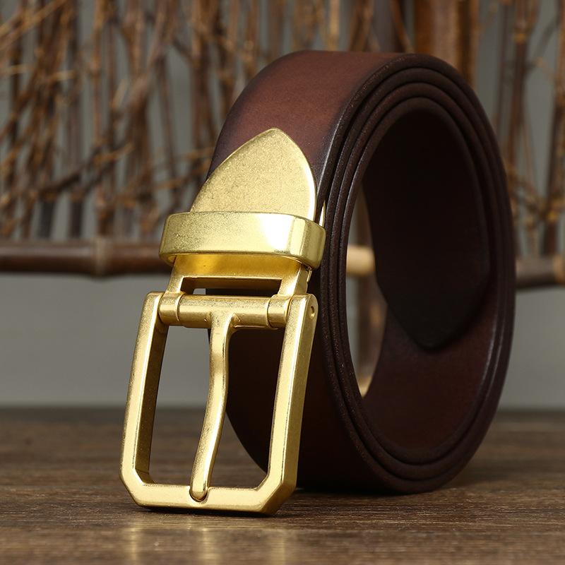 Belt Men's Korean-Style Retro Trendy Unique High-End Leather Pin Buckle First Layer Cowhide Brass Buckle Jeans Belt