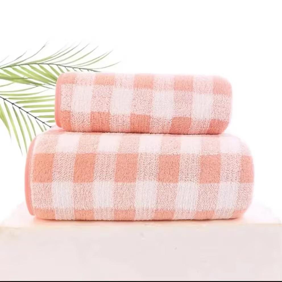 Farbblock-Karo-Handtuchset aus Korallenfleece - Hoch saugfähig, fusselt nicht, weiche Kante Gesichtshandtücher