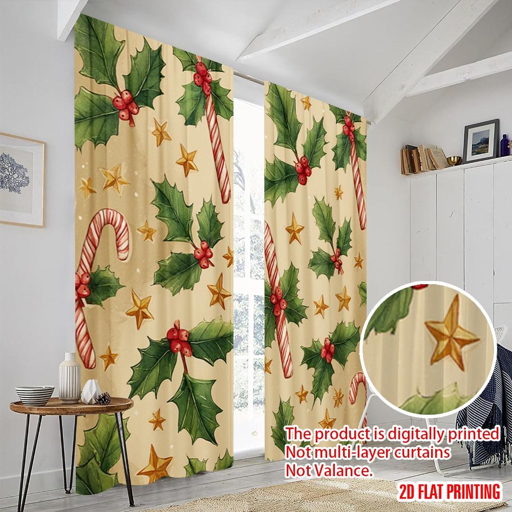 2 Stück, 2D-Flachdruck Fenster Vorhang Weihnachtsmann mit Geschenk1 Strapazierfähiger 100% Polyesterstoff (ohne Stange) Dekorationen Innen für