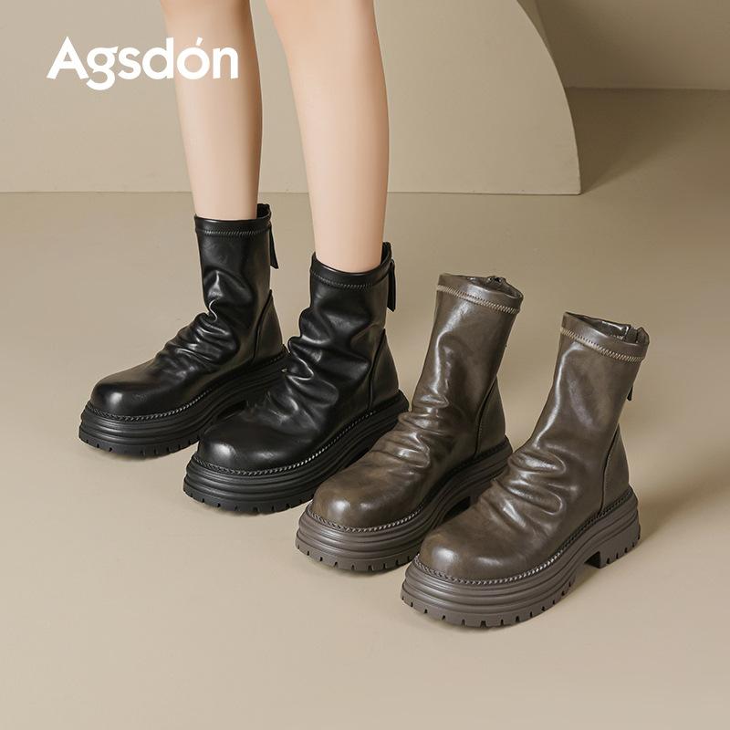 Augustine Brown Martin Boots Women's 2025 New Autumn and Winter Small Skinny Pile Boots Thick-soled Medium Boots Short Boots