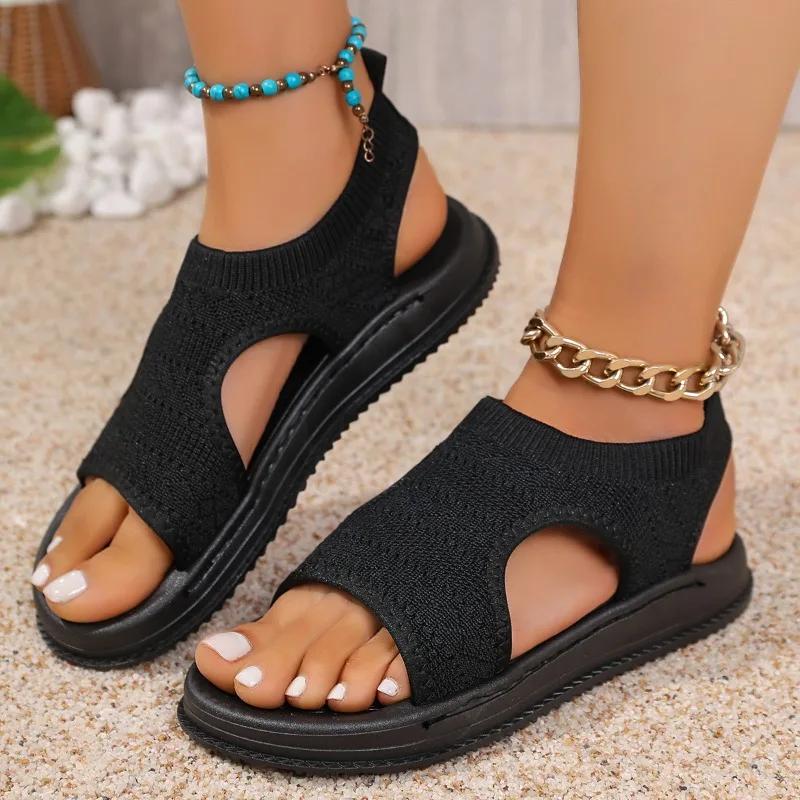 2025 Summer Fashion Women's Sandals Round Toe Thick Sole Solid Color Sports Shoes Mesh Breathable Open-toe Sandals for Women