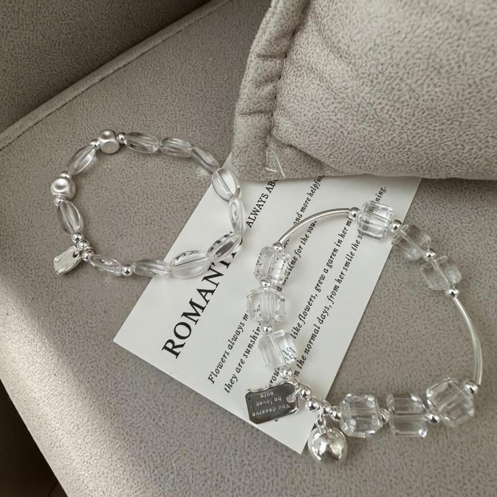 Women's Silver 925 Clear Crystal Bead Drop Bracelet