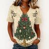 Women's Casual Short Sleeve V-Neck Christmas Print Pullover Top