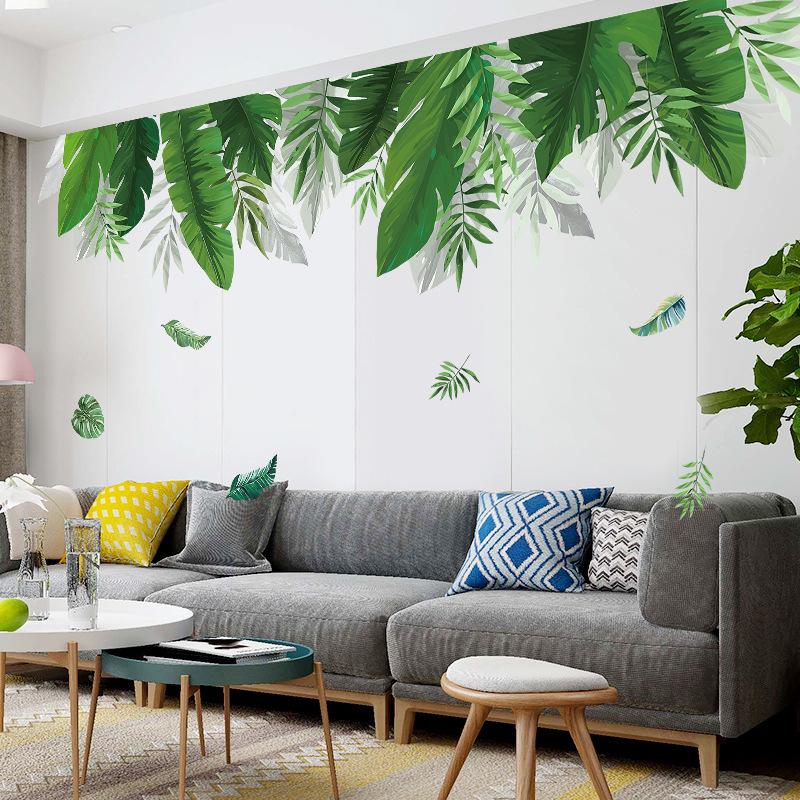Nordic Green Leaf Plant Wall Sticker Self Adhesive Removable Home Decor for Bedroom Dormitory Wall Art