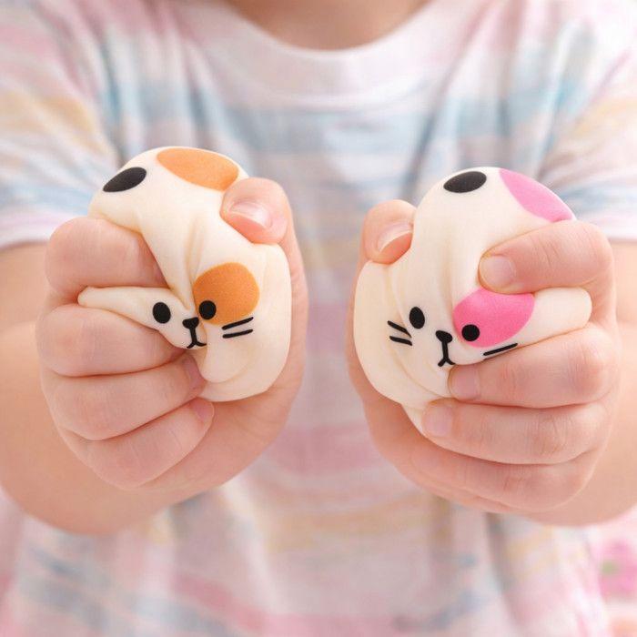 Jouet anti-stress - Chats kawaii mignons - Lot de 3 - PVA ultra-souple 8 cm - Couleurs assorties