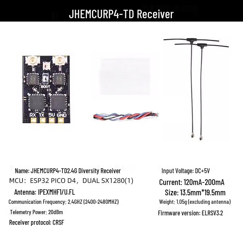 

JHEMCU RP4-TD ELRS 2.4GHz Diversity Receiver