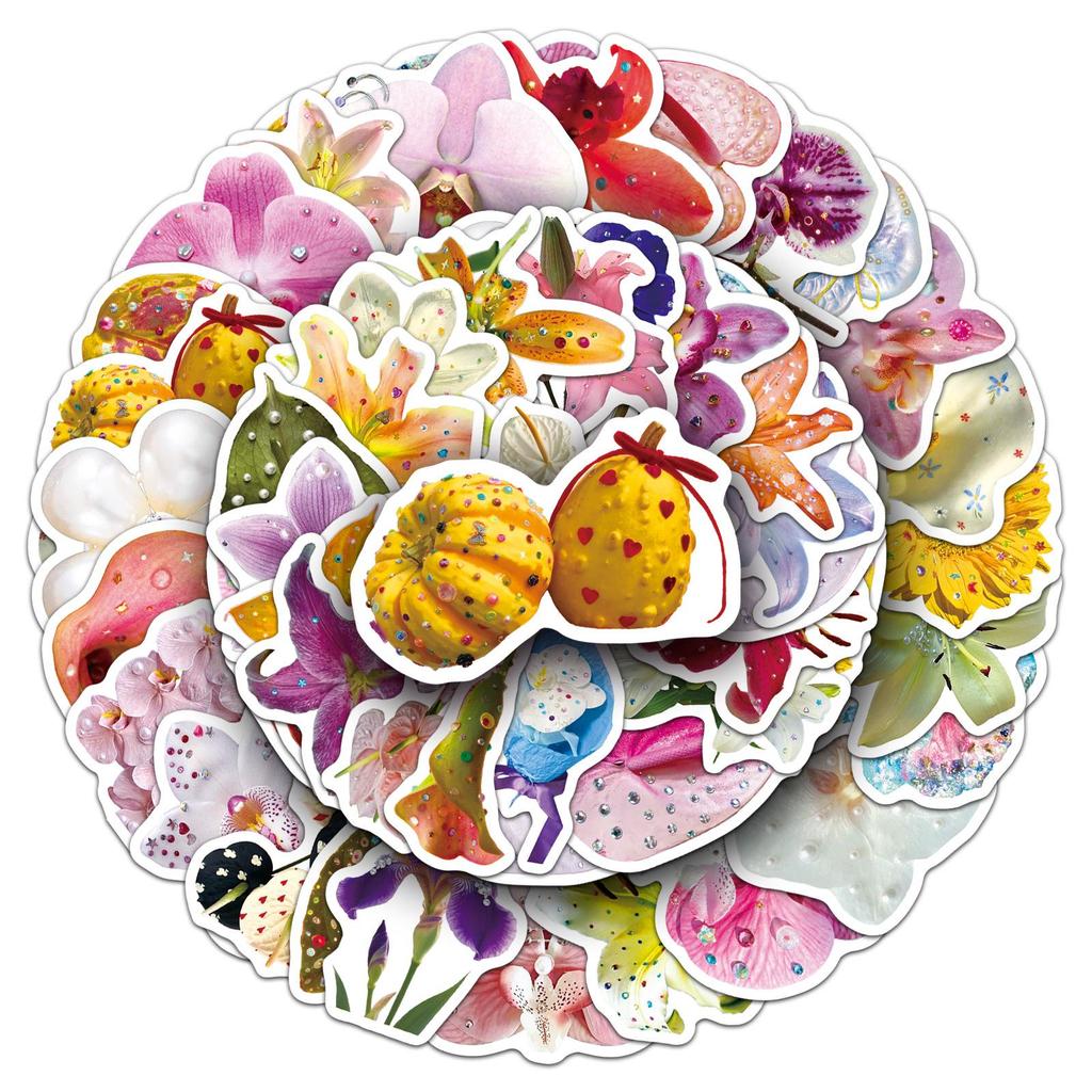 50PCS Waterproof Diamond Flower Stickers for Laptops, Journals, or Helmets