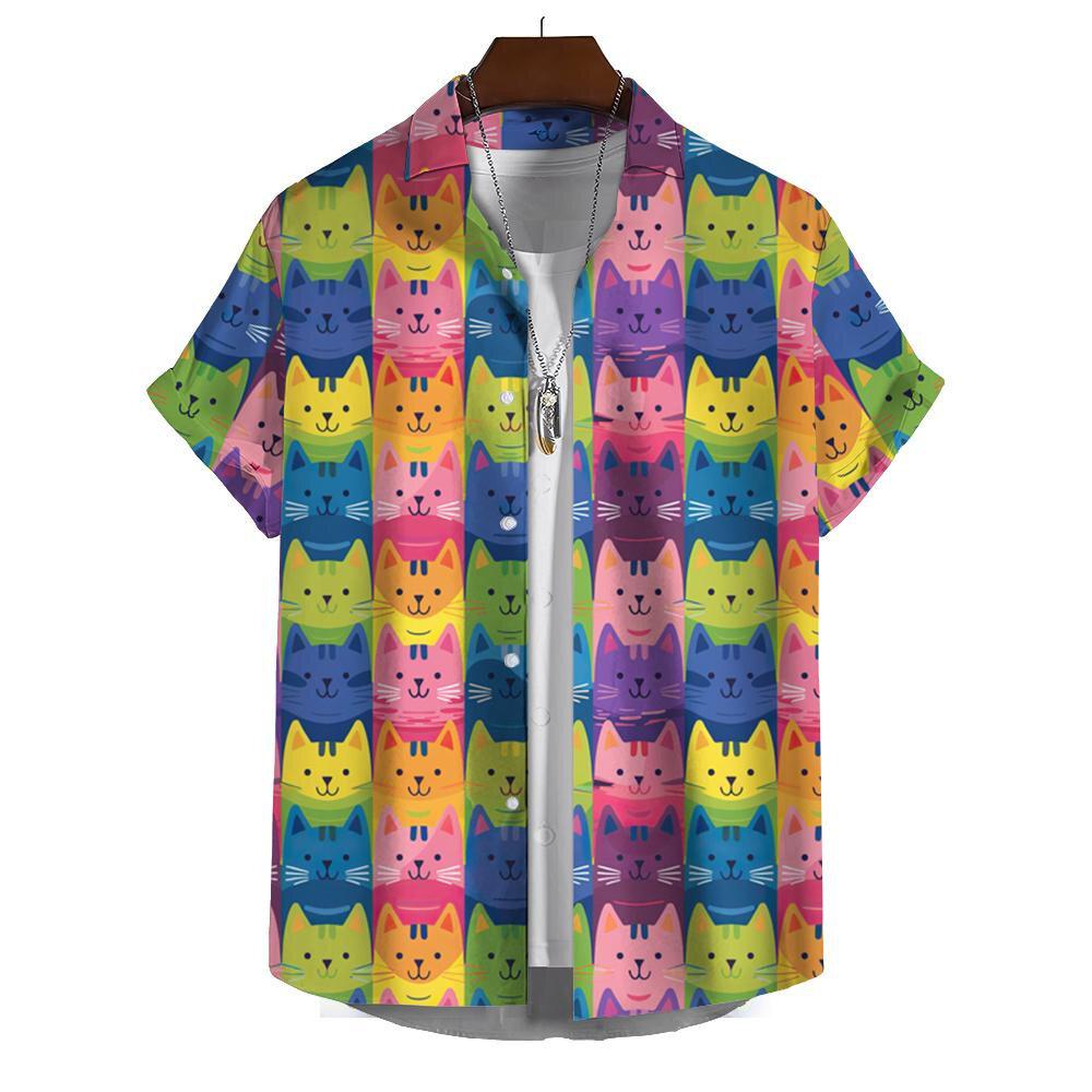 Funny Men's Shirts For Men 3d Cute Cat Print Tops Casual Men's Clothing Summer Short Sleeved Tops Tee Loose Oversized Shirt
