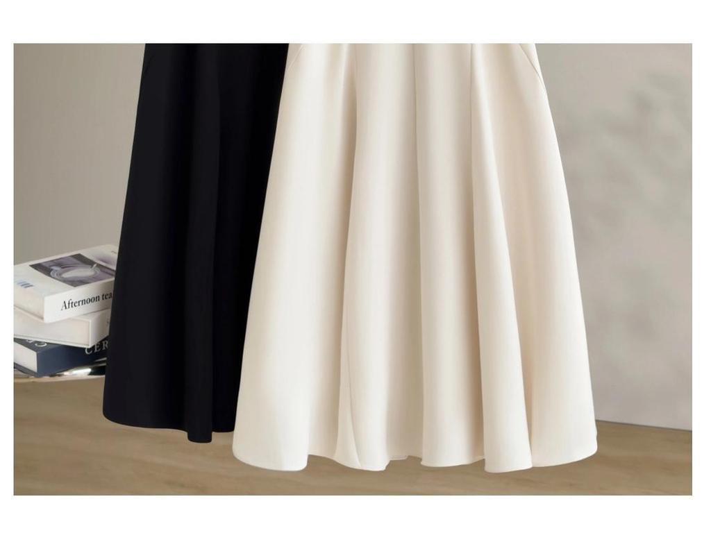 Elegant High-End V-Neck Sleeveless Dress for Women - Spring/Summer Three-Tone Acetate Wide Flare Skirt