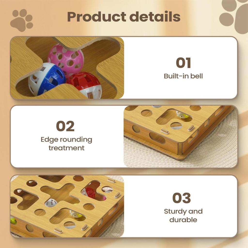 Cat Scratch Puzzle Box Wooden Board Toy With Bell Cat Scratch Puzzle Nail File For Indoor Kittens Pet Engages Instincts
