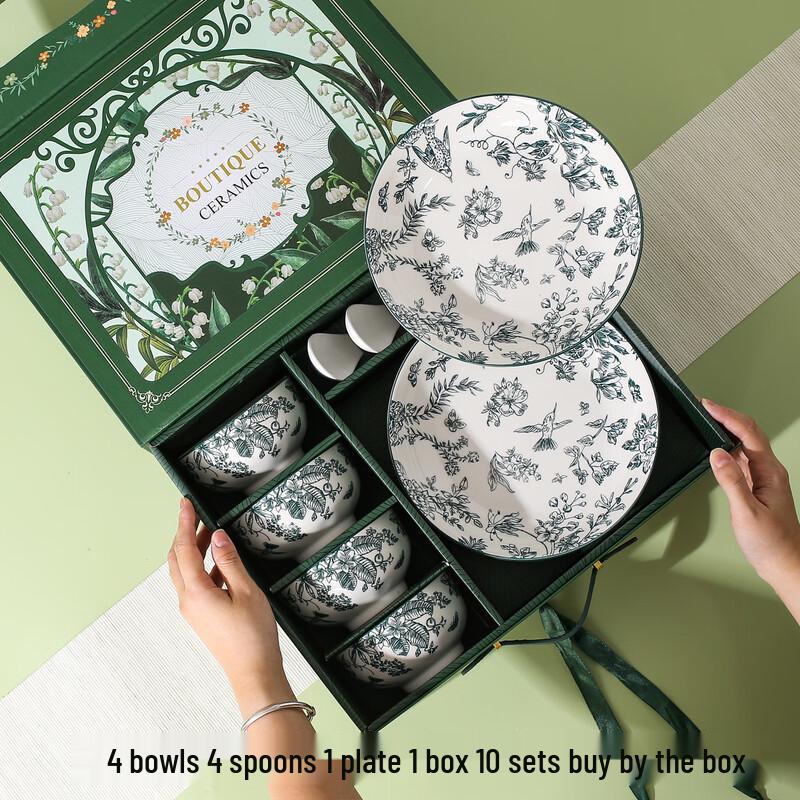 Little Moon Ya Green Rose Ceramic Dinnerware Set