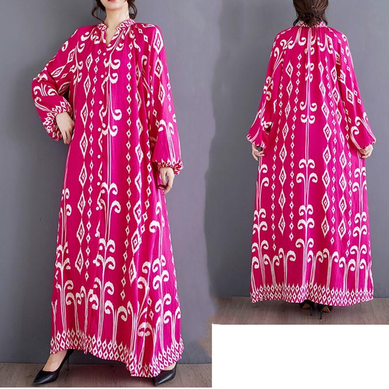 Long sleeve Plus size Cotton vintage Floral new in dresses for women casual loose spring autumn dress