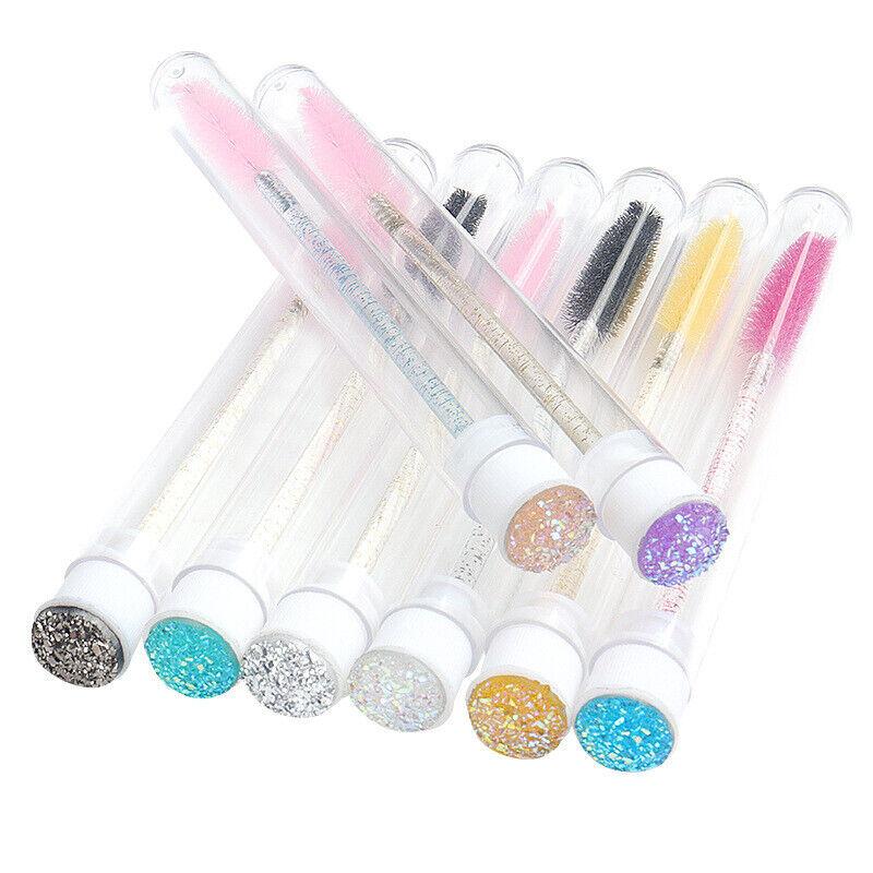 3pcs Eyelash Eyebrow Brush Mascara Wands Diamond Tube Crystal Handle Lash Applicator+