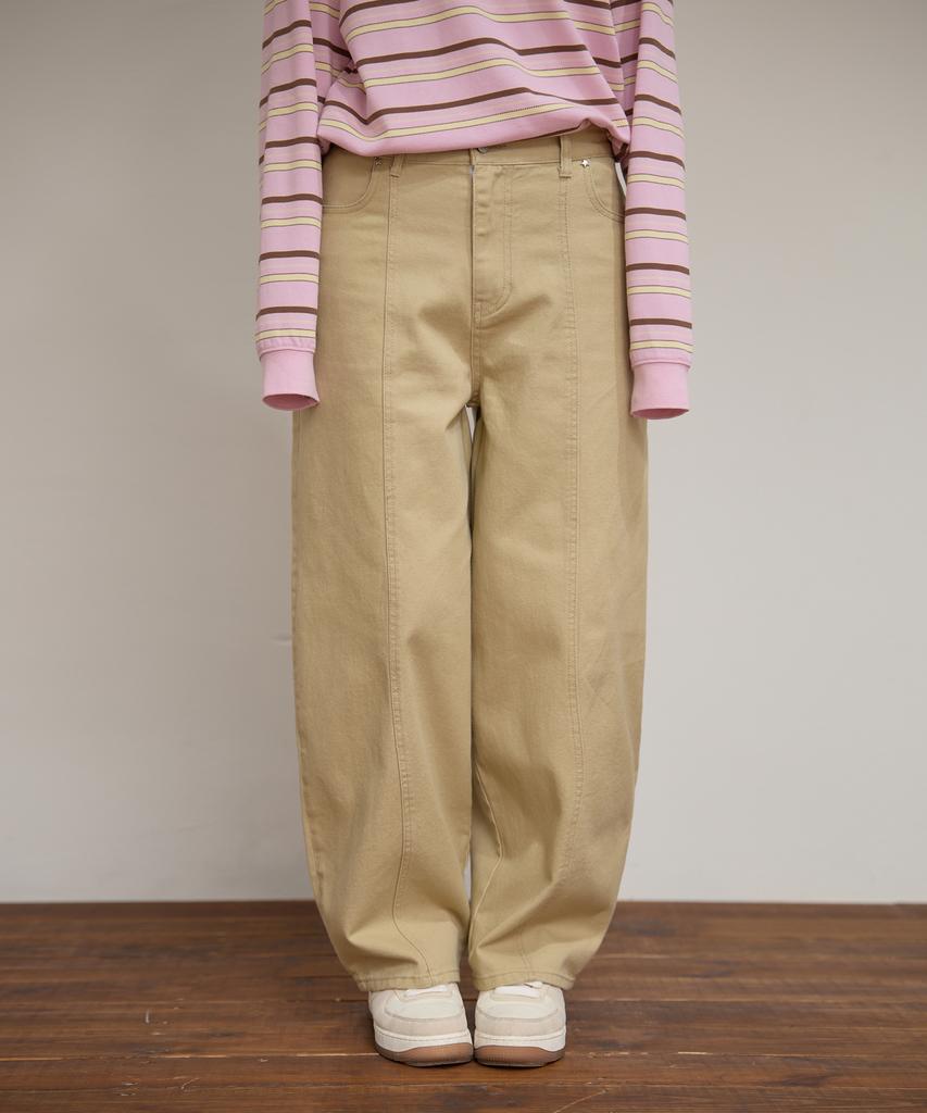 WAIKEI Curved Cut Cotton Pants Beige