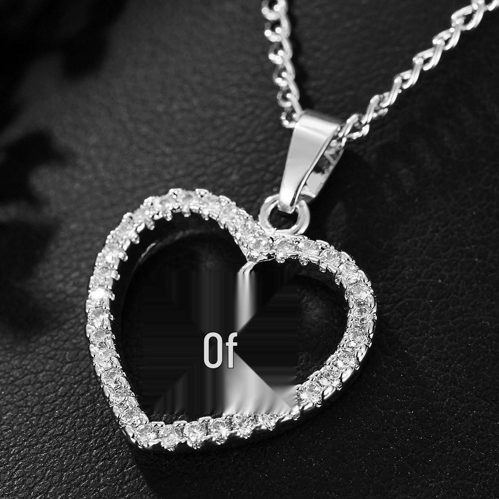 Heart Pendant Zircon Letter Necklace - 26 Letters Available