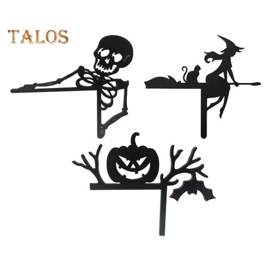 1/3Pcs Halloween Door Frame Decoration Wooden Black Broom Witch Skeleton Pumpkin Silhouette Door Corner Sign Front Door Edge Topper Sitter Ornament