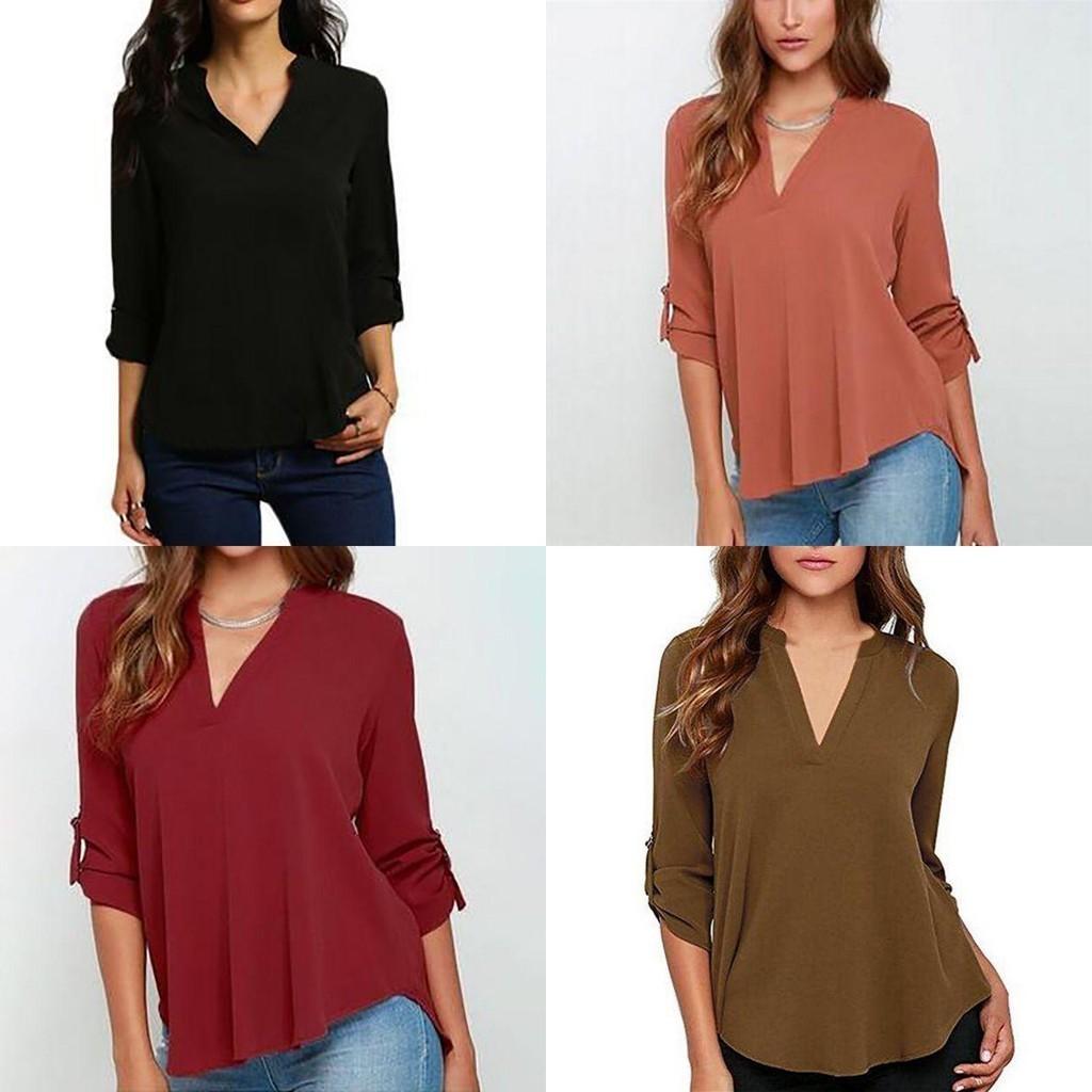 Stylish Women's Casual Long Sleeve V-neck T-shirt Pullover Tunic Blouse Options