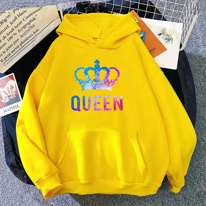 Queen King Print Sweatshirts Couples Daily Casual Sporty Hooded Long Sleeve Pullover Woman Men Home Outdoor Comfort Warm Hoodies