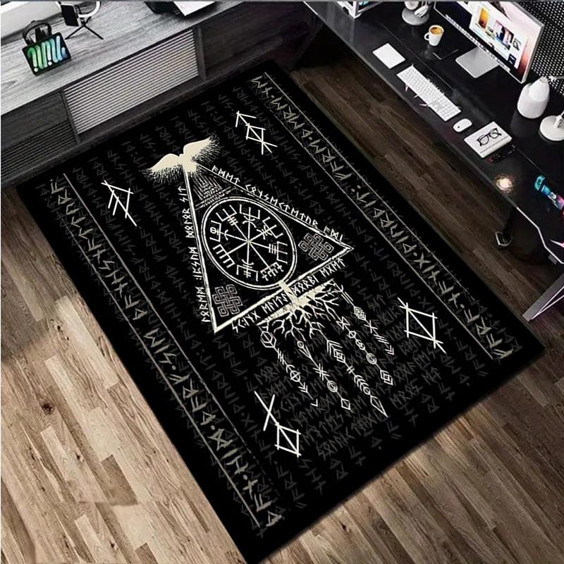 1Pc Viking Runes Print Rug - Home Decoration Carpet For Living Room Bedroom Flooring Computer Chair Area Rug