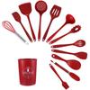 Silicone Kitchenware 13-Piece Set: Non-Stick Spatula, Drain Shovel, Spoon - Red and Black