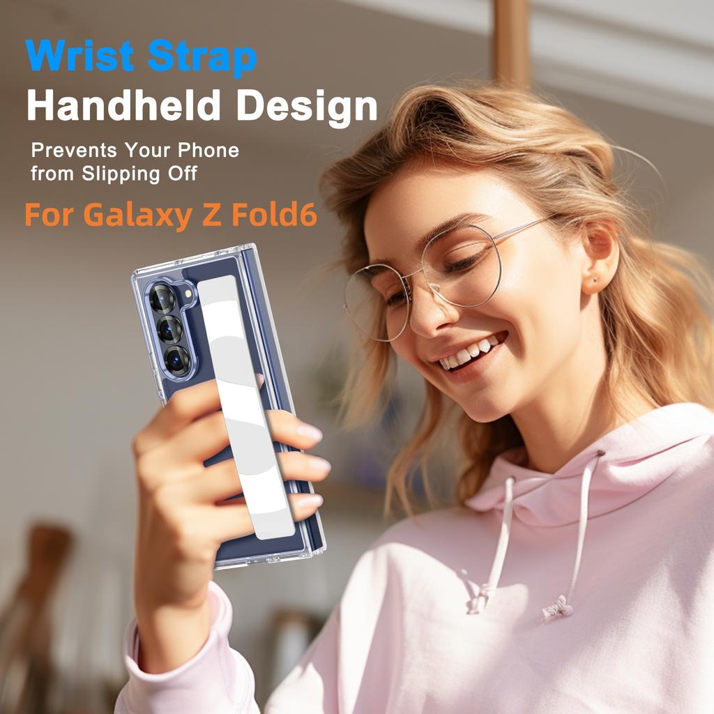 Suitable for Samsung Galaxy Z FOLD6 Wristband Mobile Phone Case Transparent One Piece PC Anti Fall Ultra Thin Protective Case