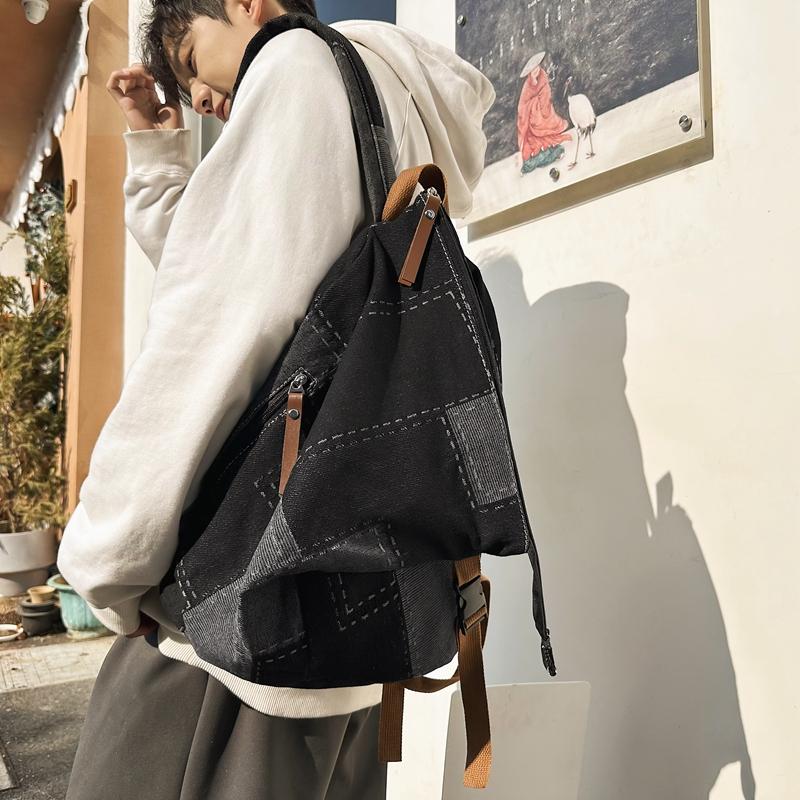 Denim Folding Backpack Patchwork Couple Backpack Student Backpack