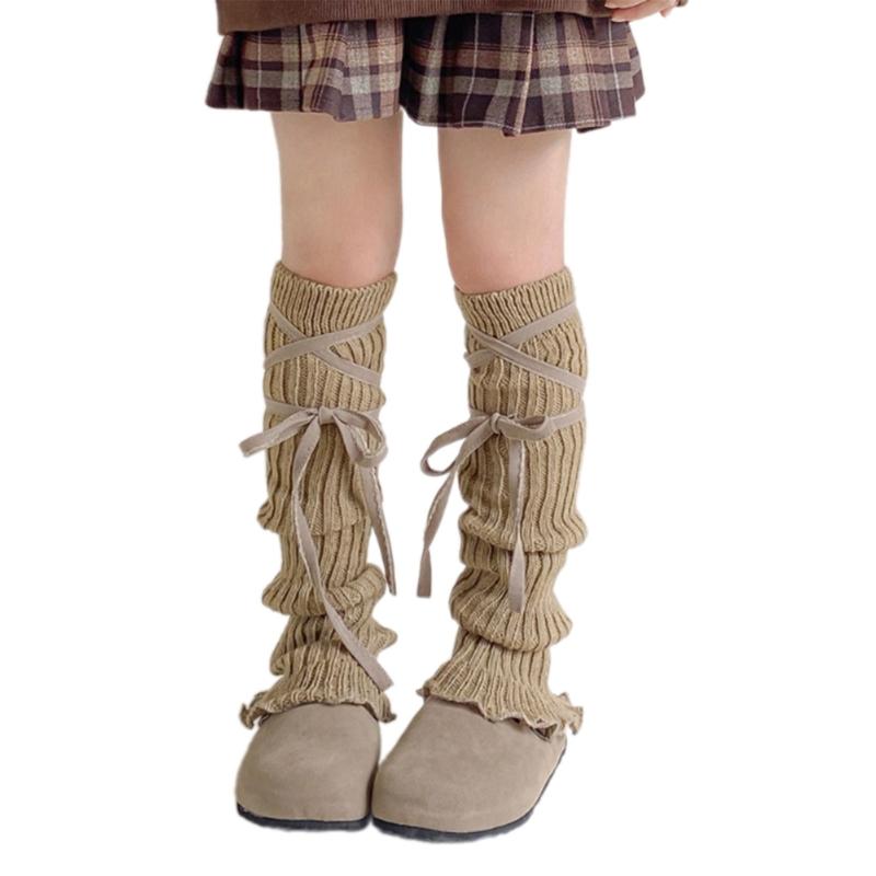 Sock Sleeves Fashionable Tie Bowknot Girls Stackable Socks Comfortable Leg Cover for Daily Wear and Parties