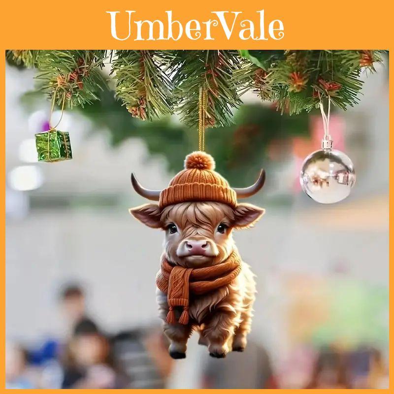 Adorable Cartoon Cow Acrylic Car Pendant Charming Holiday Tree Decoration Home Decor
