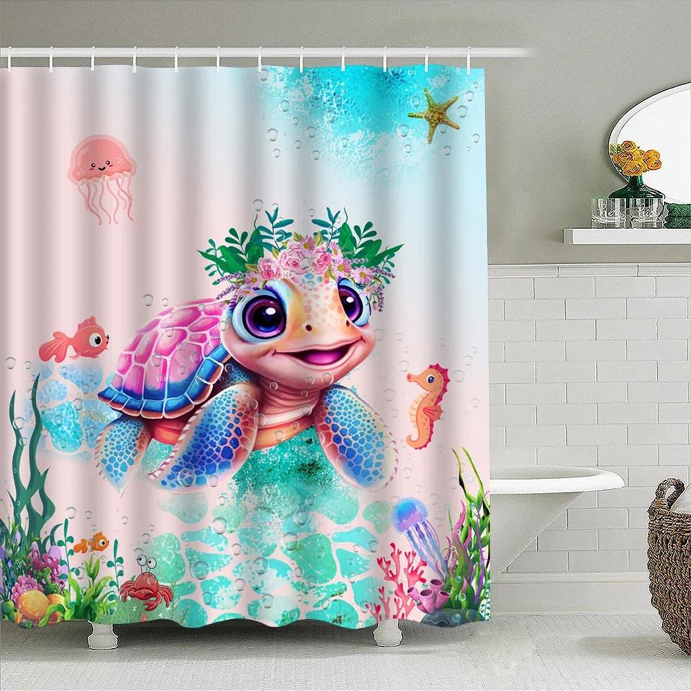 

1pc Garland Turtle Shower Curtain Bathroom Partition Decorative Curtain Machine Washable Turtle Print Window Privacy Curtain 90x180cm-35x70in