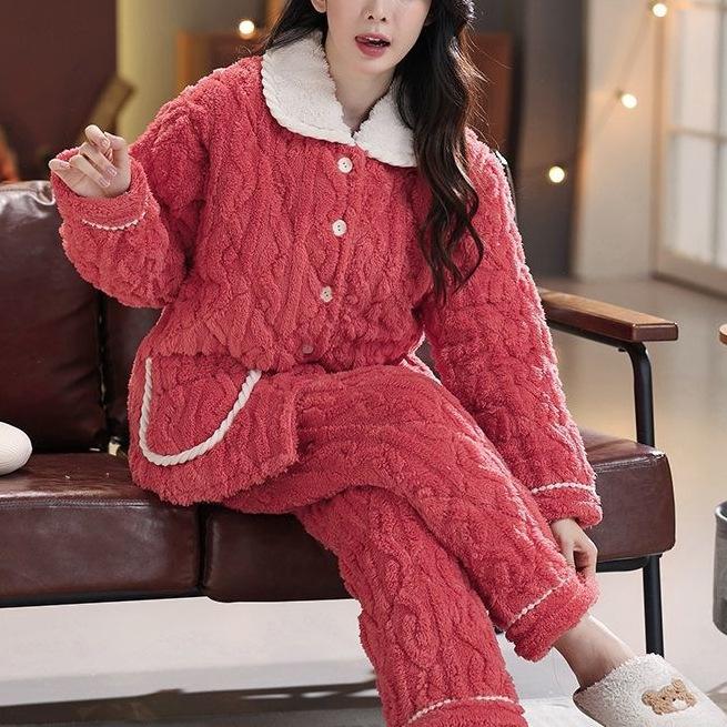 Süße warme wattierte Baumwolle kann draußen getragen werden dreilagiger Pyjama Damen Winter Loungewear verdickt saisonal große Größe