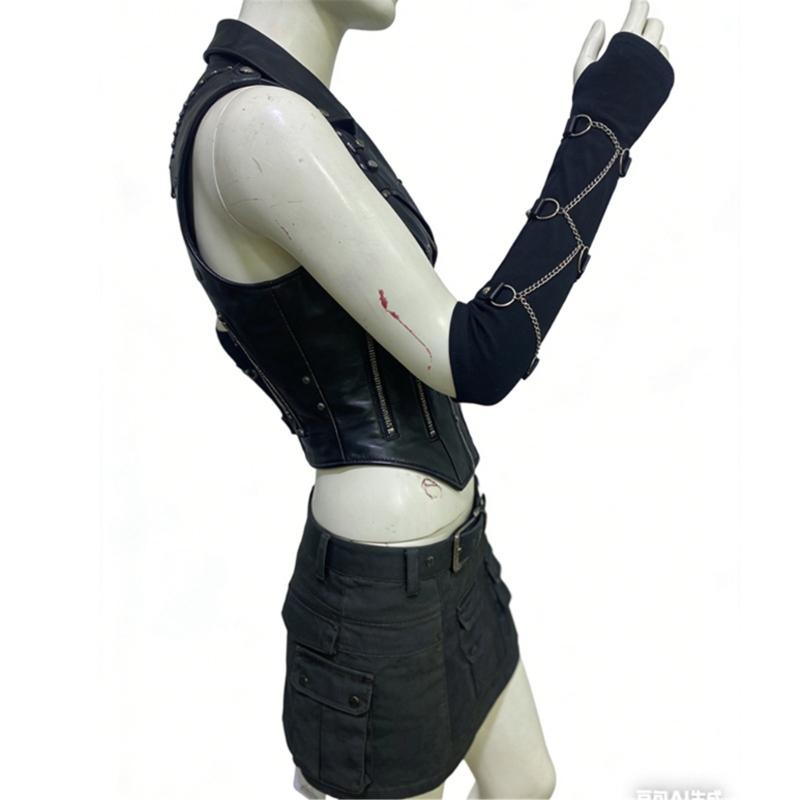 Dark Gothic Chain Long Fingerless Gloves Wrist Wrap Decorative Arm Sleeves For Women Punk Fashion And Stage Performances