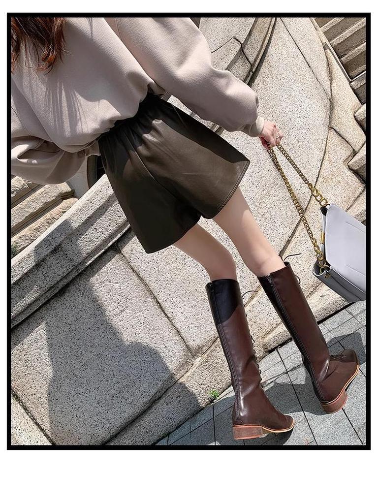 2025 Sleek High-Waist Leather A-Line Shorts: Versatile, Casual, Loose-Fit for Spring & Autumn