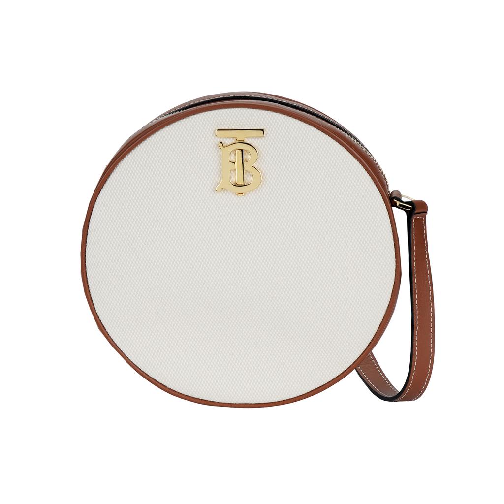 Burberry Cube - Half Cube Bag Exclusive Signature Zip Closure Canvas Leather Small Round Crossbody Bag Shoulder Bag Women's Light Brown