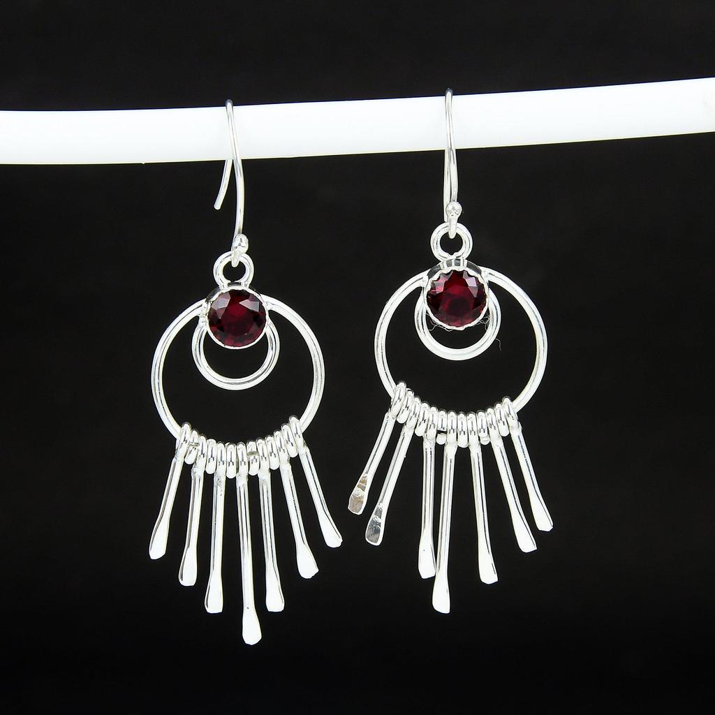 Beautiful Red Garnet Gemstone Hook Earrings 925 Sterling Silver Earring, Handmade Boho Silver Jewelry Dangle Earrings, Birthday Gift