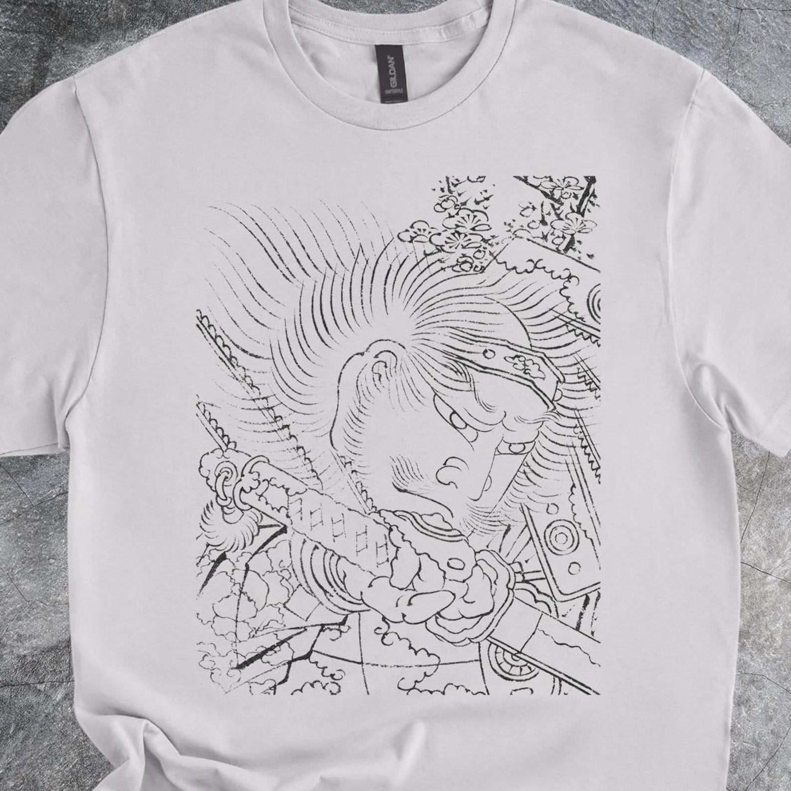Samurai Line Art Warrior Drawing Shirt Tshirt Japanese Ink Style Graphic Tee 130