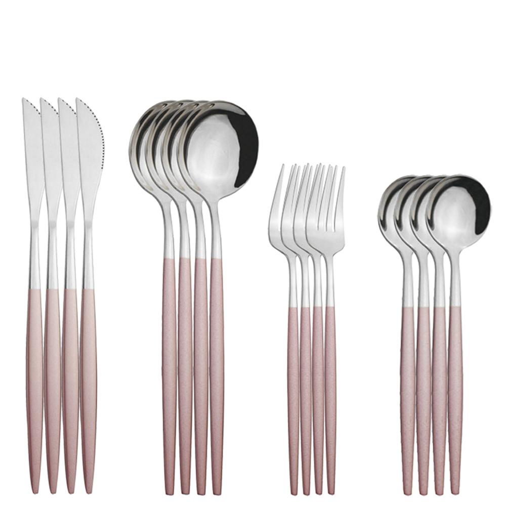 16-teiliges Edelstahl-Set Besteck Geschirr Silberbesteck Minzgrün Messer Gabel Dessertlöffel Zuhause Küchengeschirr Set