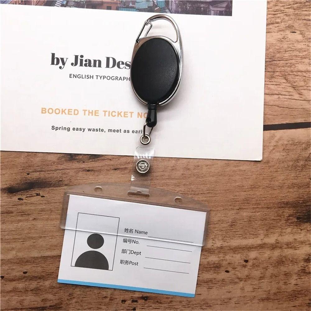 Horizontal Retractable Badge Reel Easy Pull Buckle Name Card Cover Key Chain Holders
