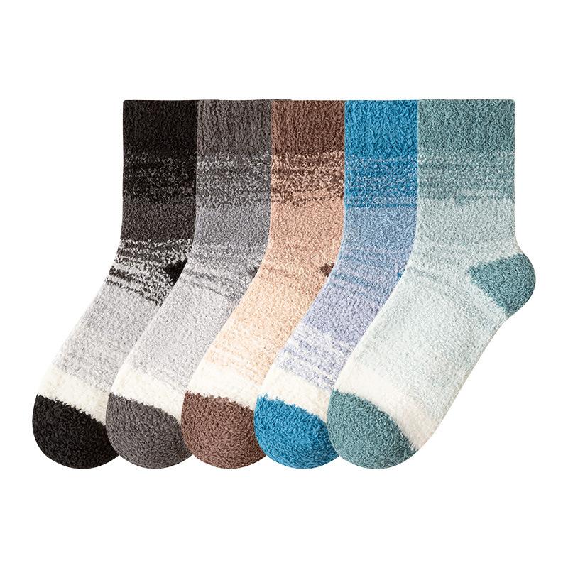 Autumn and Winter Men's Coral Fleece Tie-dyed Floor Socks, Men's Home Thickened Warm Mid-calf Socks, Casual Men's Socks