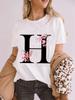 Elegant Cherry Blossom Initial Az Tshirt Unisex Crewneck Floral Letter Graphic Girls Y2k Tops Fashion Mama Birthday Gift Tshirt
