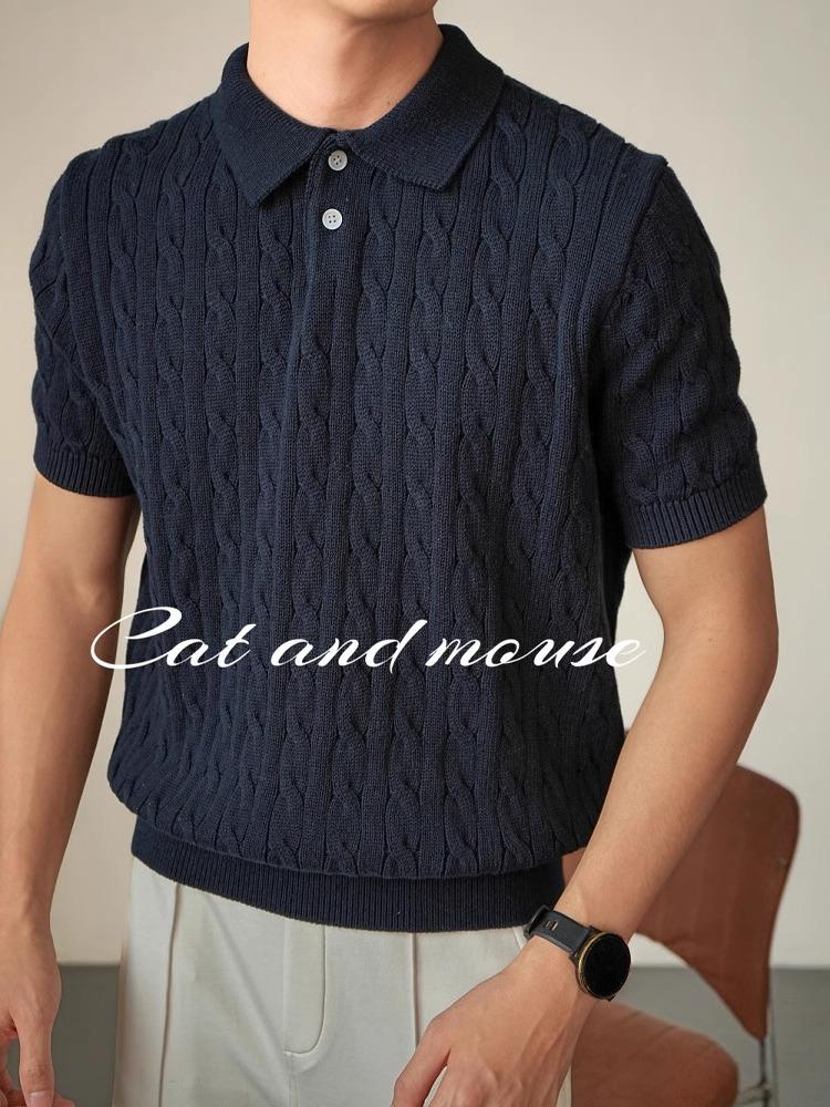 Men's Trendy 2025 High-End Knitted Polo Shirt - Short Sleeve, Breathable, Summer Collared Casual Wear