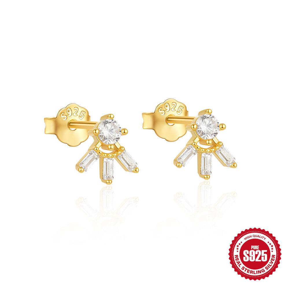 S925 Sterling Silver Irregular Ladder Geometric Quadrangram Water Drop Zircon Splicing Fashion Stud Earrings Earrings