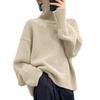 Bidason Evolved Knit Ribbed Drop High Ribbed Loose Long Casual Top for Fall and Winter Women's Sweater, Turtleneck, Shoulder, Neck, Pullover, Fit,