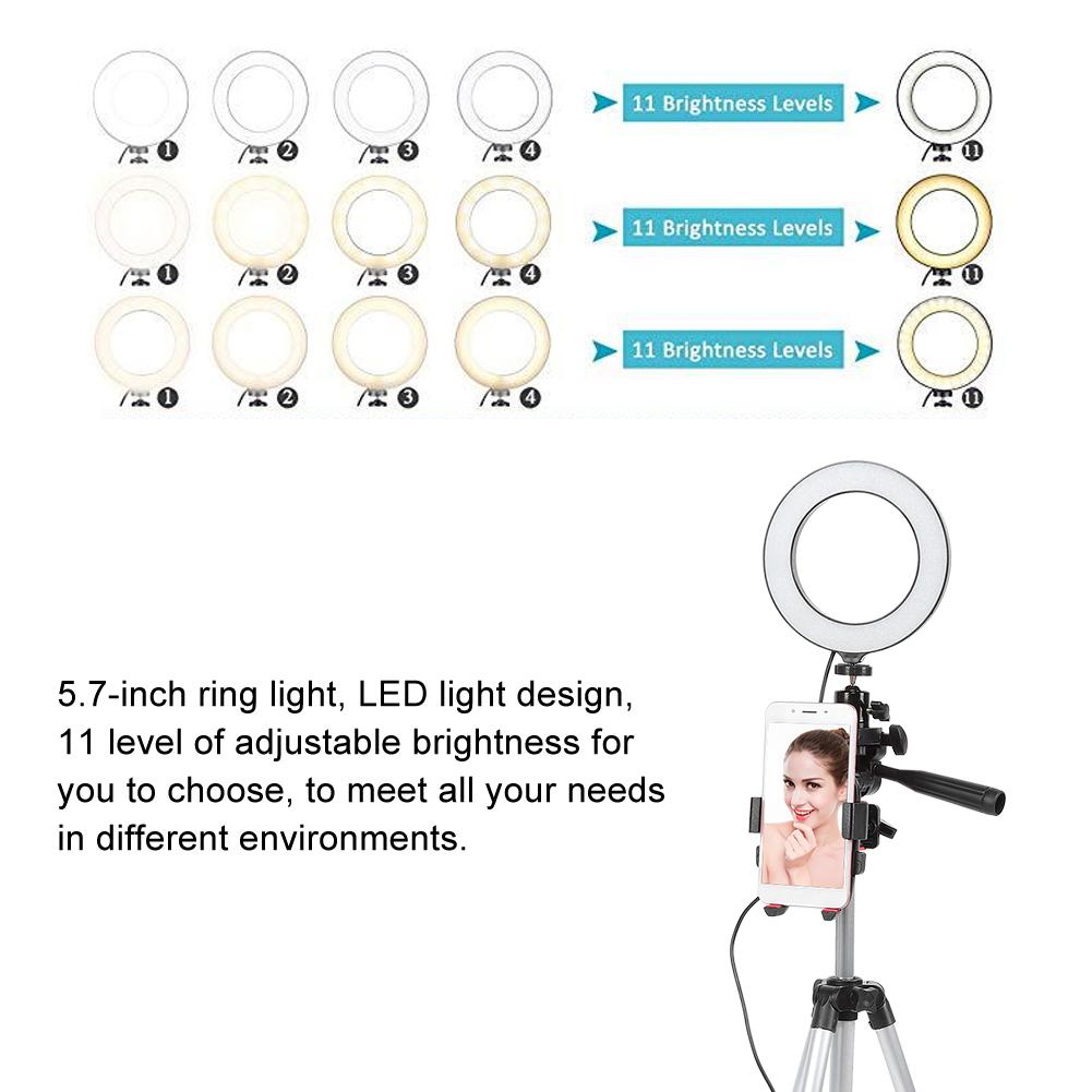5,7 Zoll Dimmbare LED Ringleuchten mit Verstellbarem Stativ Live Fülllicht Handyhalter Zubehör