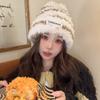 New Autumn and Winter Bear Plush Ear Protection Knitted Hat Korean Version of Versatile Warm Face-showing Small Wool Hat