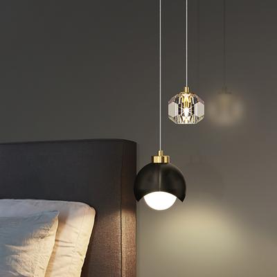 Moderne kristallen kroonluchter aan het nachtkastje, goudzwart, lange lijn, dubbele LED-kroonluchter, binnenverlichting, slaapkamer, eetkamer, bar