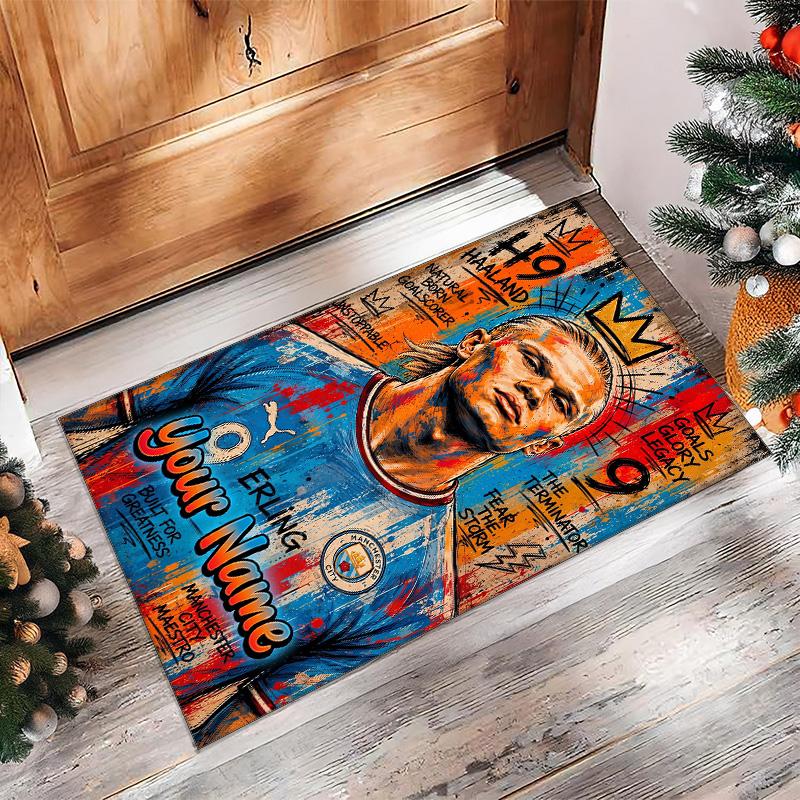 Erling Haaland Printed Crystal Velvet Rug Non‑Slip Crystal Velvet Carpet For Sofa Bedroom Indoor Home Decoration