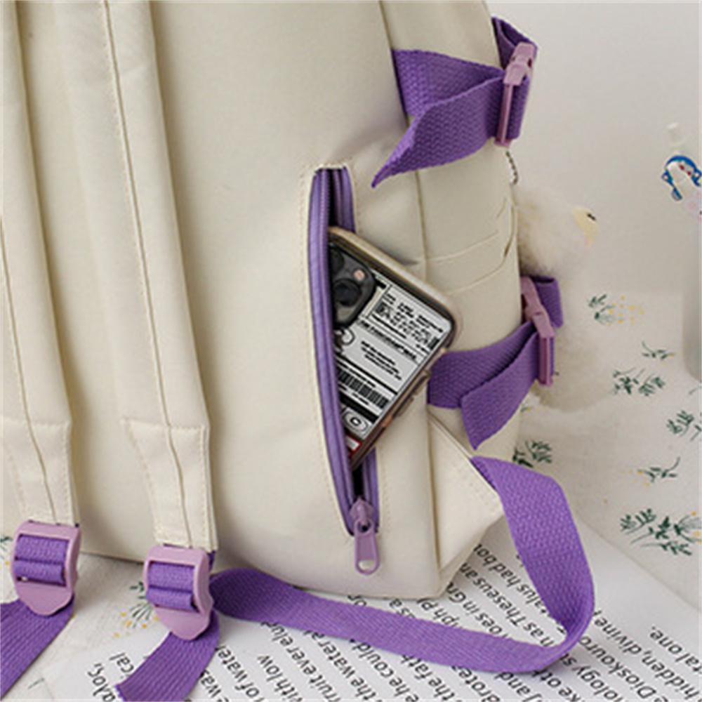 New Five-Piece Backpack Korean Style Contrast Color Canvas Bag