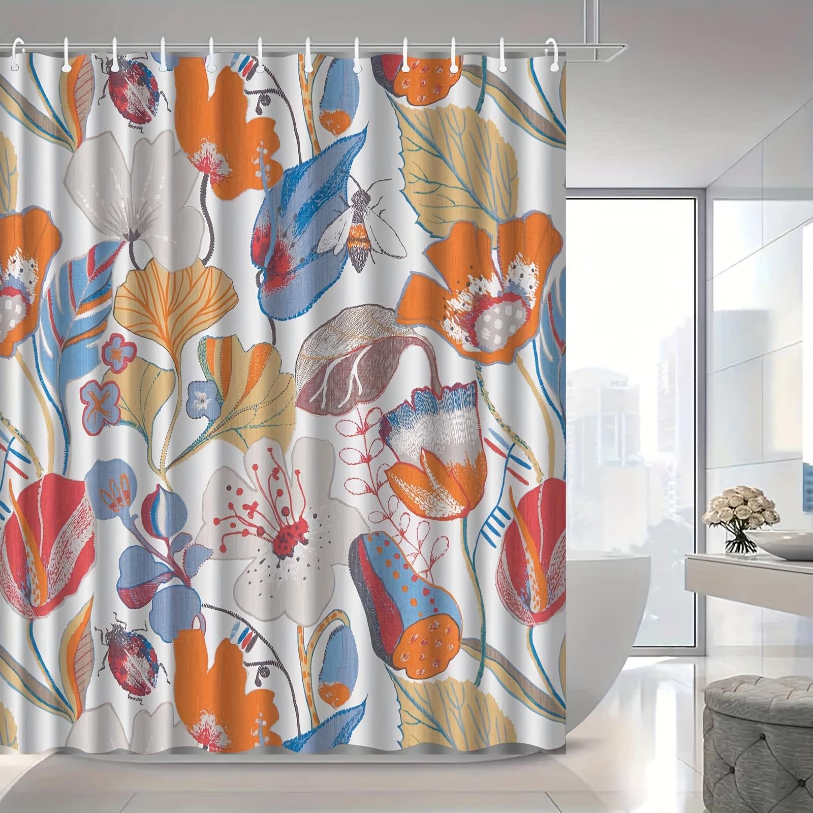 

Artistic Floral Bath Drape, Elegant Fog-Resistant, Water-Resistant Polyester, Machine Washable, All-Season Bath Accessory W90xH180cm
