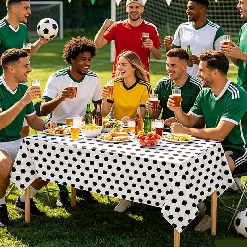Soccer Tablecloth Waterproof Rectangle Black White Table Cover Cloths for Soccer Party Decorations, Sports Birthday Parties Accessory